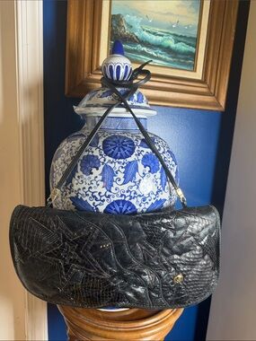 Vintage Carlo Fiori Made in Italy Black Exotic Leather Shoulder Bag